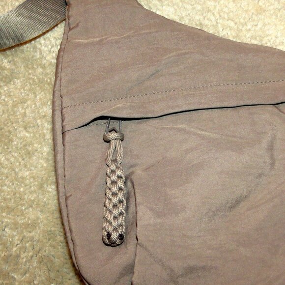 Nylon Gray/Taupe Unisex Crescent Shape Hobo Crossbody Messenger Tote Bag - Picture 7 of 16